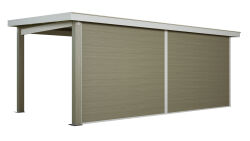 WPC-Gartenhaus USEDOM beige-weiss 28 mm - 288 x 288 + 280 cm Seitendach, WPC Co-Ex / Alu