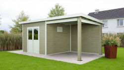WPC-Gartenhaus USEDOM beige-weiss 28 mm - 288 x 288 + 280...