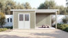 WPC-Gartenhaus USEDOM beige-weiss 28 mm - 288 x 288 + 280 cm Seitendach, WPC Co-Ex / Alu
