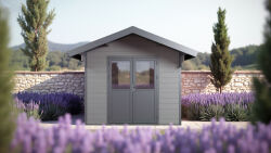 WPC-Gartenhaus FEHMARN grau-anthrazit 28 mm - 280 x 280...