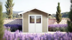 WPC-Gartenhaus FEHMARN beige-weiss 28 mm - 280 x 280 cm,...