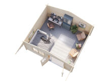 Gartenhaus BRITTA 19,7 m2; 500x445cm, 40mm Doppelnut, 135cm Vordach - ohne / mit Farbe -