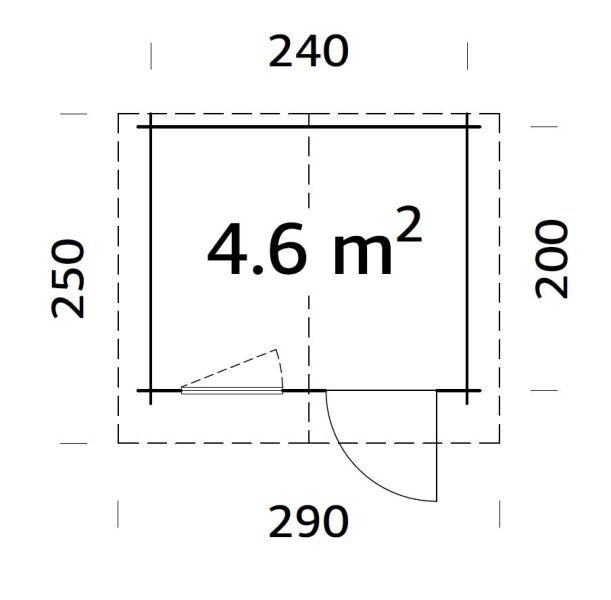 Gartenhaus EMMA 4,6 m2, 260x220cm, 28mm Bohlen, inkl. Boden - ohne / mit Farbe -