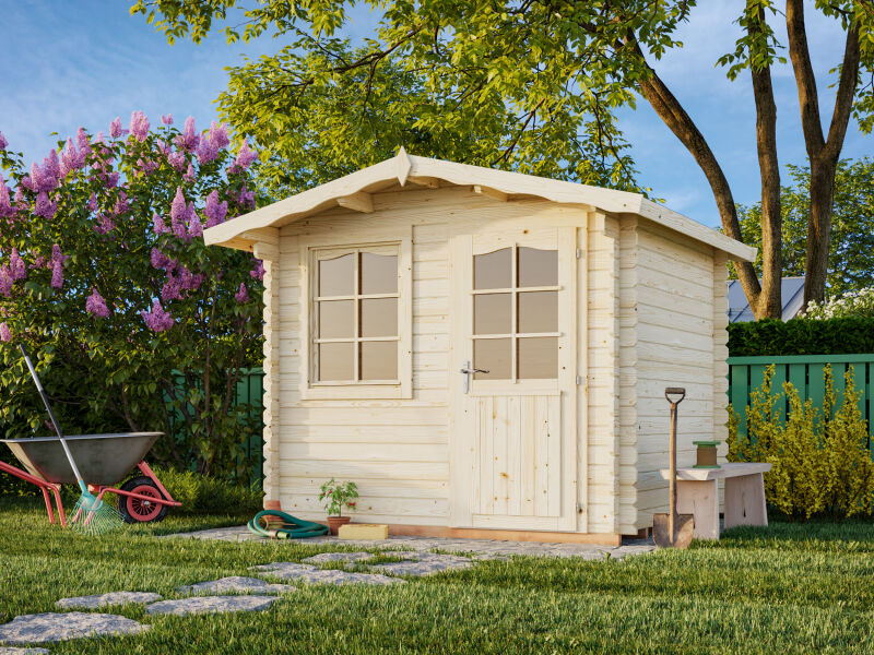 Gartenhaus EMMA 4,6 m2, 260x220cm, 28mm Bohlen, inkl. Boden - ohne / mit Farbe -