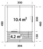 Gartenhaus EMMA 10,4+4,2 m2, 350x350(480)cm, 34mm...