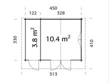 Gartenhaus EMMA 14,2 m2; 470x350cm; 34mm Doppelnut; 2 Räume - ohne / mit Farbe -