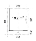Gartenhaus SALLY 10,2 m2, 320x380cm, 44mm Doppelnut,...