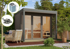 Karibu Saunahaus ARES 3 - 276x276x232 cm 38 mm terragrau...