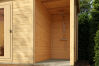Karibu Saunahaus FINN 2 mit Duschanbau / naturbelassen / inkl. Ofen 9 kW Bio + externe Steuerung EASY / Energiespartür