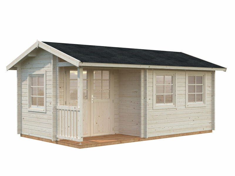 Gartenhaus SUSANNA 12,4 m2, 530x320cm, 44mm Bohlen, ISO, Boden, transparent imprägniert