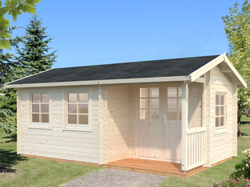 Gartenhaus SUSANNA 12,4 m2, 530x320cm, 44mm Bohlen, ISO, Boden, natur + imprägniert