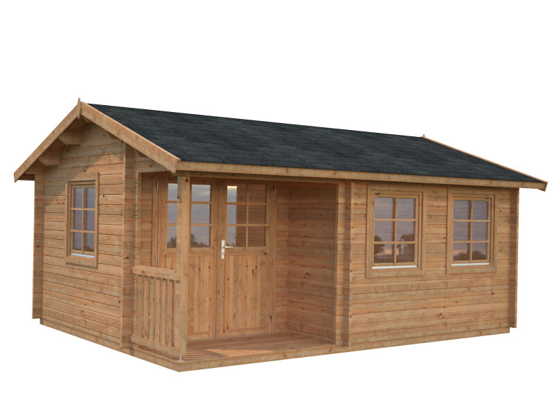 Gartenhaus SUSANNA 16,4 m2, 530x400cm, 44mm Bohlen, ISO, Boden, natur + imprägniert