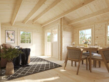 Gartenhaus SUSANNA 16,4 m2, 530x400cm, 44mm Bohlen, ISO, Boden, natur + imprägniert