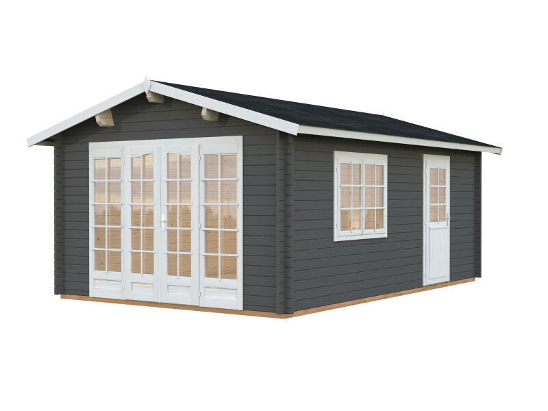 Gartenhaus IRENE 19,0 m2, 380x570cm, ISO, 44mm Doppelnut, Boden - natur und farbig -