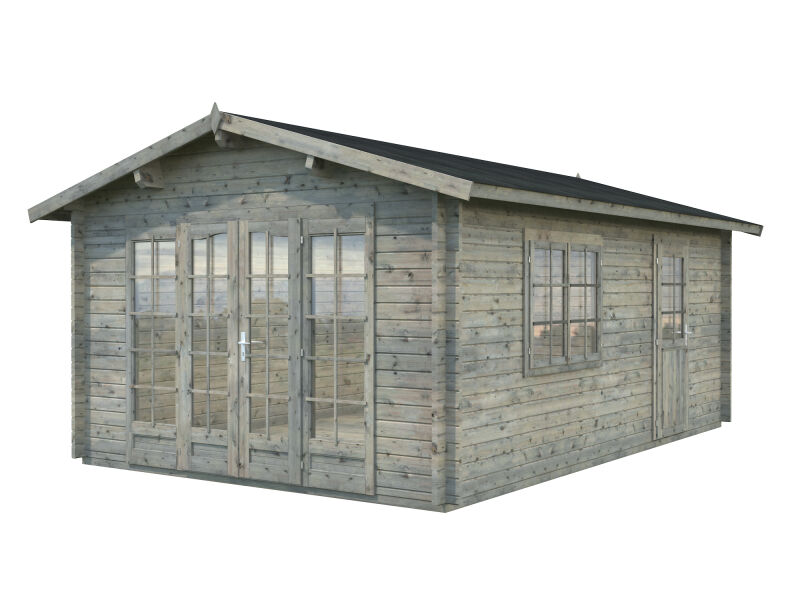 Gartenhaus IRENE 19,0 m2, 380x570cm, ISO, 44mm Doppelnut, Boden - natur und farbig -