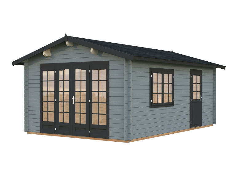 Gartenhaus IRENE 19,0 m2, 380x570cm, ISO, 44mm Doppelnut, Boden - natur und farbig -
