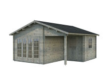 Gartenhaus IRENE 21,9 + 5,2 m2, 530x570cm, 44mm Doppelnut, ISO, Fußboden, hellbraun imprägniert