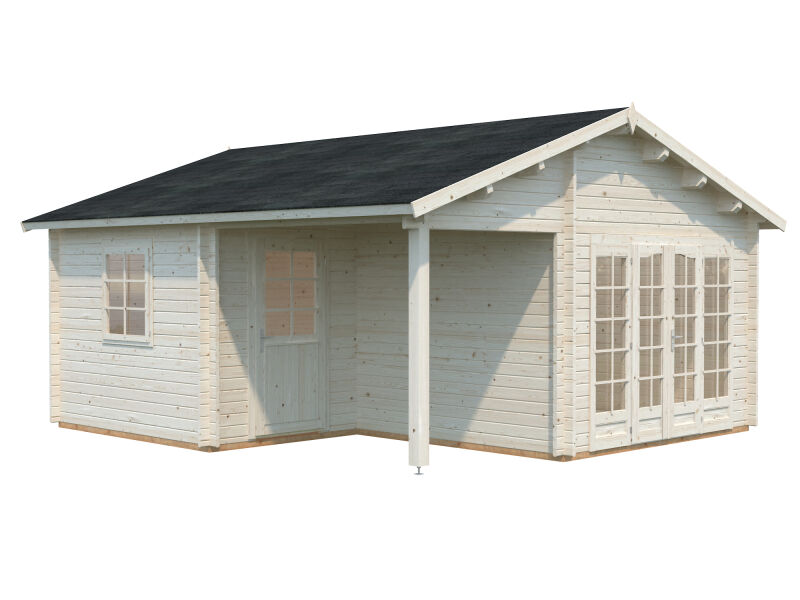 Gartenhaus IRENE 21,9 + 5,2 m2, 530x570cm, 44mm Doppelnut, ISO, Fußboden, grau imprägniert