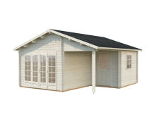 Gartenhaus IRENE 21,9 + 5,2 m2, 530x570cm, 44mm Doppelnut, ISO, Fußboden, grau imprägniert