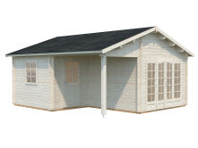 Gartenhaus IRENE 21,9 + 5,2 m2, 530x570cm, 44mm Doppelnut, ISO, Fußboden, grau imprägniert