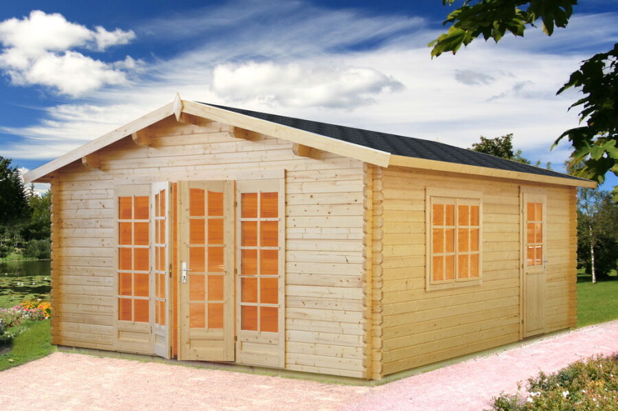 Gartenhaus IRENE 23,9 m2, 470x570cm, 44mm Doppelnut, ISO, Boden - natur / farbig -