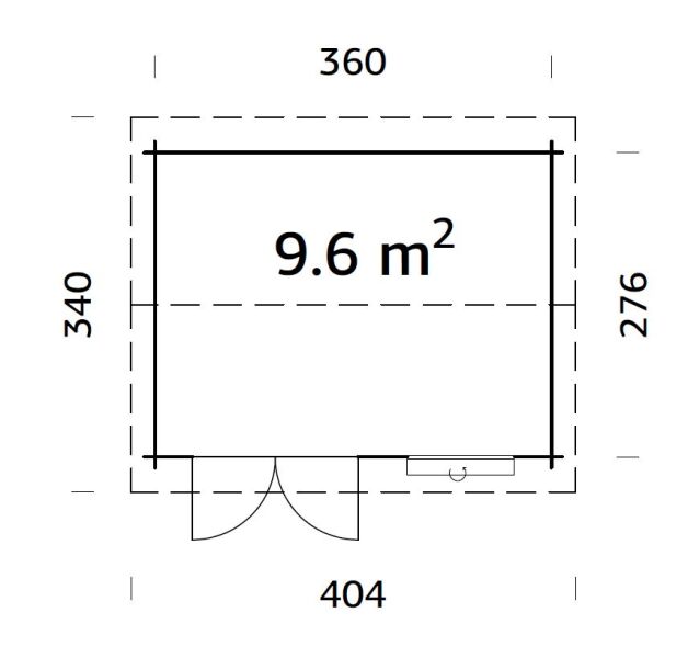 Gartenhaus IRIS 9,6 m2, 380x296cm, 28mm Bohlen, inkl. Fußboden, hellbraun imprägniert