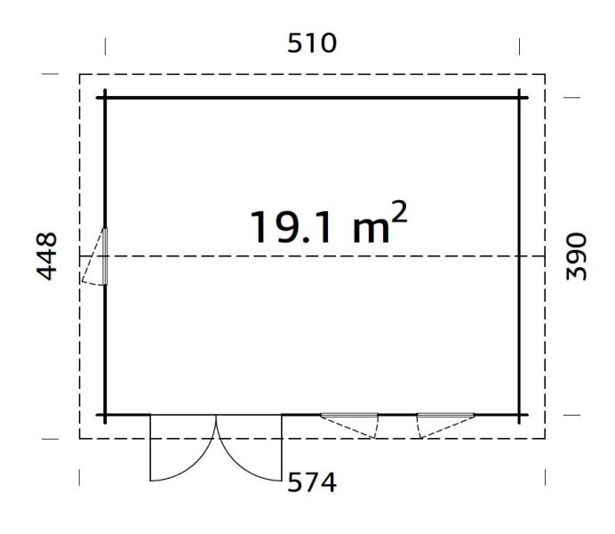 Gartenhaus IRIS 19,1 m2, 530x410cm, 44mm Doppelnut, inkl. Fußboden, ISO, lackiert dunkelgrau + weiß