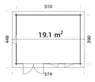 Gartenhaus IRIS 19,1 m2, 530x410cm, 44mm Doppelnut, inkl....