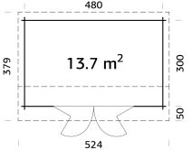 Gartenhaus INES 13,7 m²; 480x300cm; 44mm Doppelnut;...