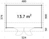 Gartenhaus INES 13,7 m²; 480x300cm; 44mm Doppelnut; inkl. Boden, Falttür - natur + farbig