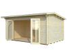Gartenhaus INES 13,7 m²; 480x300cm; 44mm Doppelnut; inkl. Boden, Falttür - natur + farbig