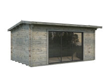 Gartenhaus INES 13,7 m² - 480x300cm, 44mm, inkl. Boden, Schiebetür, lackiert dunkelgrau + anthrazit