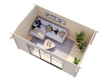 Gartenhaus INES 13,7 m² - 480x300cm, 44mm, inkl. Boden, Schiebetür, lackiert dunkelgrau + anthrazit