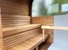 Saunafass QUADRA 301x240 cm, Vollglasfront / halbverglaste Rückwand inkl. Dachschindeln schwarz, Bausatz, Thermo-Holz