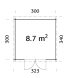 Gartenhaus ELLA 8,7 m²; 320x320 cm, 28mm Bohlen - natur + farbig -