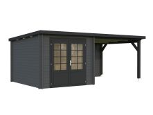 Gartenhaus ELLA 6,9+8,2 m²; 550x320 cm inkl. 300cm Schleppdach - natur + farbig -