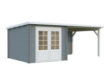 Gartenhaus ELLA 6,9+8,2 m²; 550x320 cm inkl. 300cm Schleppdach - natur + farbig -