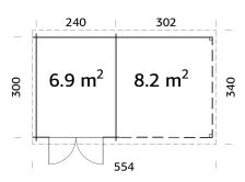 Gartenhaus ELLA 6,9+8,2 m²; 550x320 cm inkl. 300cm...