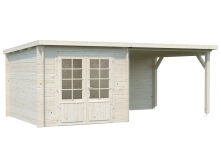 Gartenhaus ELLA 6,9+8,2 m²; 550x320 cm inkl. 300cm Schleppdach - natur + farbig -
