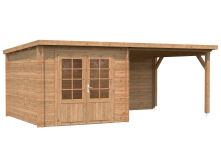 Gartenhaus ELLA 6,9+8,2 m²; 550x320 cm inkl. 300cm Schleppdach - natur + farbig -