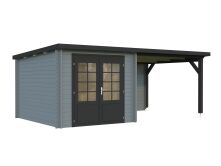 Gartenhaus ELLA 6,9+8,2 m²; 550x320 cm inkl. 300cm Schleppdach - natur + farbig -