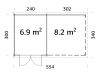 Gartenhaus ELLA 6,9+8,2 m²; 550x320 cm inkl. 300cm Schleppdach - natur + farbig -