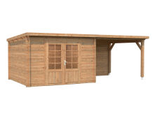Gartenhaus ELLA 8,7+8,2 m2; 610x320 cm inkl. 300cm Schleppdach, lackiert hellgrau + weiß