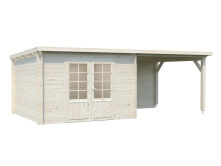 Gartenhaus ELLA 8,7+8,2 m2; 610x320 cm inkl. 300cm Schleppdach - natur + farbig -