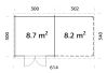 Gartenhaus ELLA 8,7+8,2 m2; 610x320 cm inkl. 300cm Schleppdach - natur + farbig -