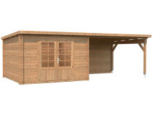 Gartenhaus ELLA 8,7+10,0 m2; 670x320cm inkl. 360cm Schleppdach, lackiert dunkelgrau + weiß
