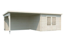 Gartenhaus ELLA 8,7+10,0 m2; 670x320cm inkl. 360cm Schleppdach - natur + farbig -