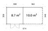 Gartenhaus ELLA 8,7+10,0 m2; 670x320cm inkl. 360cm Schleppdach - natur + farbig -