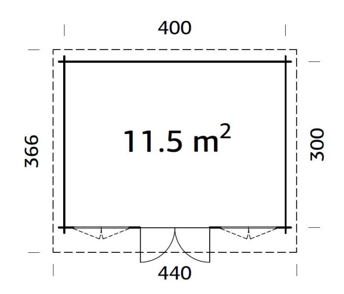 Gartenhaus LISA 11,5 m²; 420x320cm; 34mm Doppelnut; inkl. Fußboden, lackiert hellgau + anthrazit