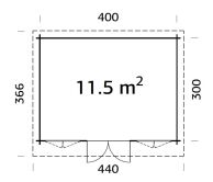 Gartenhaus LISA 11,5 m²; 420x320cm; 34mm Doppelnut; inkl. Fußboden, lackiert hellgau + anthrazit